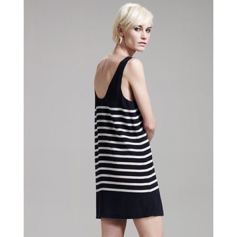 Joie Trudy Caviar Black & Porcelain Stripe Silk Mini Slip Dress XS $198